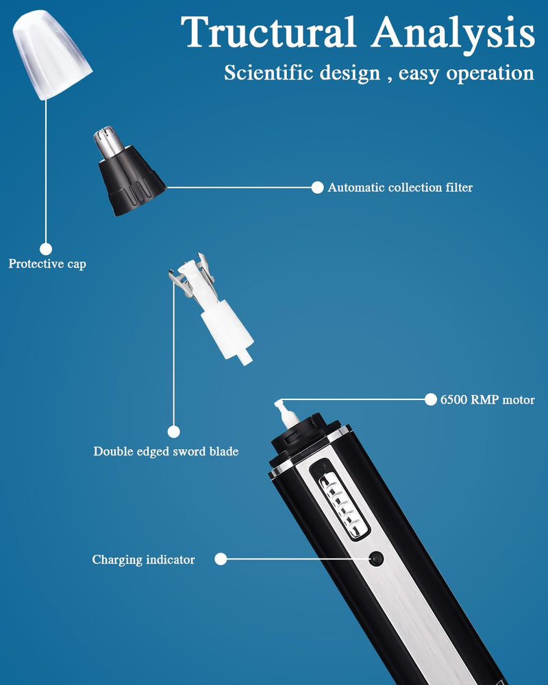 [Australia] - Birshe nose hair trimmer, nose hair trimmer, eyebrow trimmer, 3 in 1 set, ear hair trimmer with socket, pain-free facial hair trimmer for men and women, IPX7 waterproof, easy to clean 