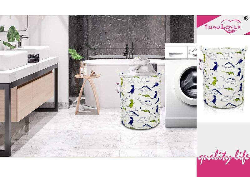 [Australia] - Dinosaur Laundry Basket Baby Laundry Hamper Cute Kids Hamper Toy Storage Bin Handles for Boys and Girls Dinosaur Room Decor (Polychrome Dinosaurs) Polychrome Dinosaurs 