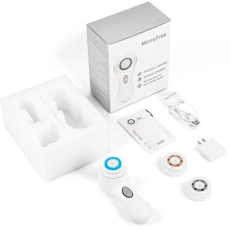 [Australia] - Microtree Facial Cleansing Brush, Electric Face Scrubber Exfoliator for Women Skin Care Deep Cleaning Exfoliating, Rechargeable Waterproof with 2 Sonic Vibration Speeds for Home & Travel(White) White 