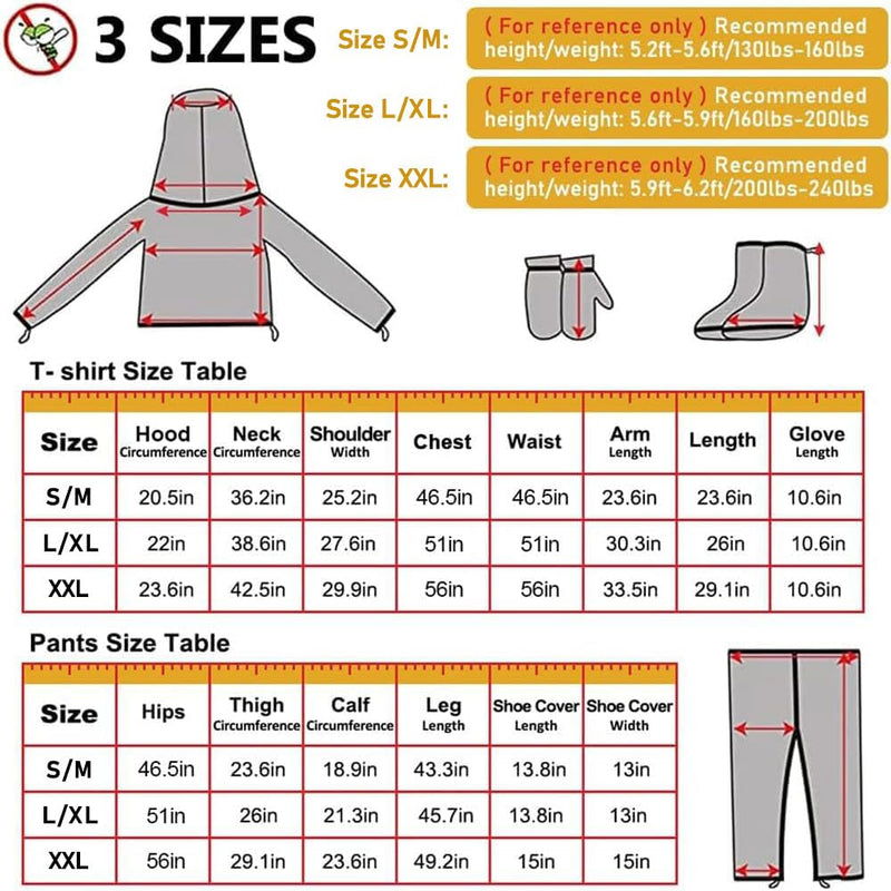 HOMEYA Bug Jacket L/XL, Anti Mosquito Netting Suit with Zipper on Hood Ultra-fine Mesh Pants Mitt Socks with Free Carry Pouch for Protecting Hunting Fishing Men Women Large/X-Large