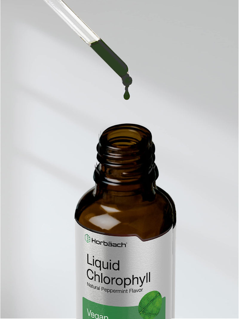 Horbäach Liquid Chlorophyll Drops | 2 oz | Vegan, Non-GMO, and Gluten Free Formula | Natural Peppermint Flavor