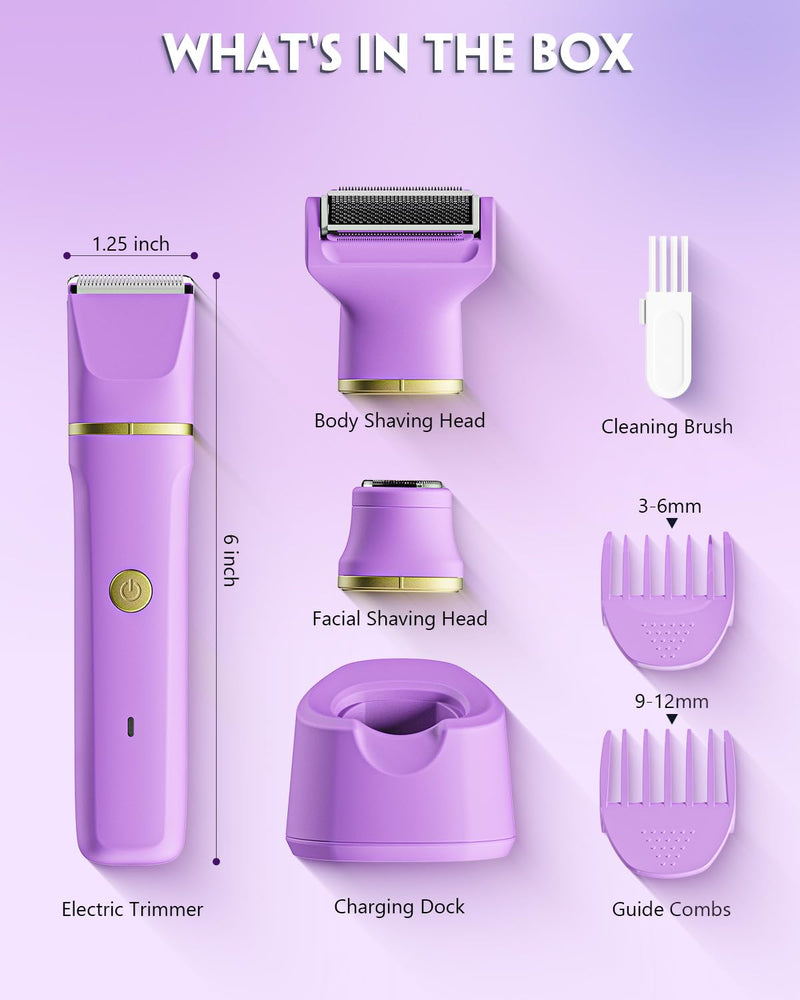 [Australia] - Bikini Trimmer 3 in 1 Electric Razor for Women - IPX7 Waterproof Wet & Dry Body Shaver, Pubic & Facial Hair Remover with Ceramic Blade, USB Rechargeable Dock & Gift Ready 