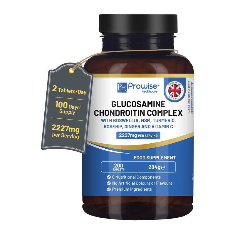 [Australia] - Glucosamine and Chondroitin Complex 2227 mg per serving | 200 highly effective tablets | 8 nutritional components | Made in the UK by Prowise 