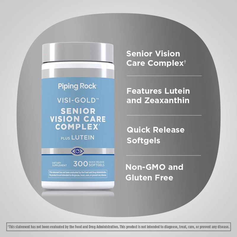 Piping Rock Eye Health Complex | 300 Softgels | Senior Vision Care Vitamin | Lutein and Zeaxanthin | From Marigold Extract | Non-GMO, Gluten Free Supplement