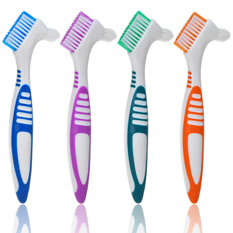 [Australia] - 4PCS Denture Brush Set with a Carry Case Portable False Teeth Brush Teeth Cleaning Denture Cleaner (Colorful) Colorful 