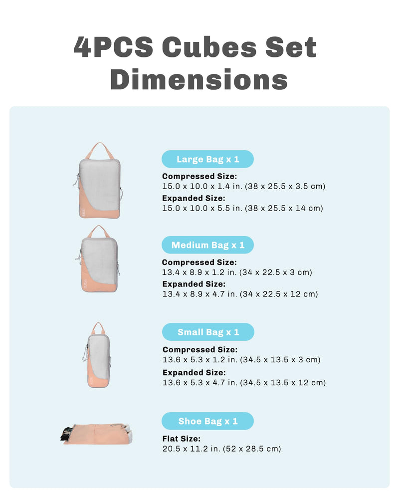 6 Set/ 4 Set/ 2 Set Compression Packing Cubes Travel Essentials Lightweight Nylon Luggage Suitcase Organizer Bag Light Pink 4PCS Light Pink-4 PCS