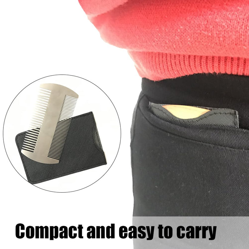 [Australia] - Metal Comb and Beard Comb EDC Comb in Credit Card Size Perfect for Wallet and Bag - Anti-Static Beard Comb with Double Sided Comb (Stainless Steel Comb, Silvery) 