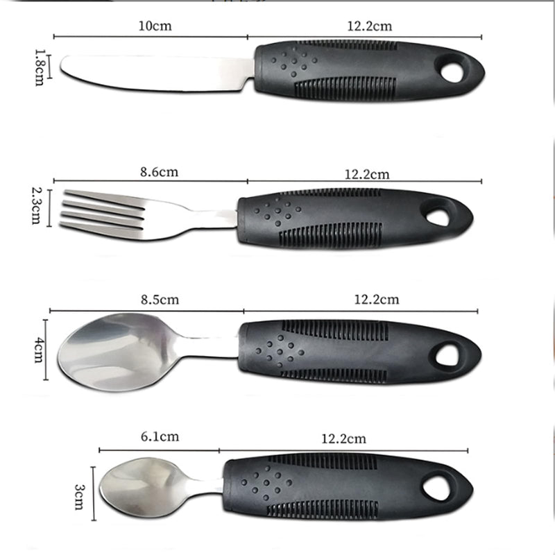 4Pcs Wide Handled Easy Grip Cutlery Set,Easy Grip Cutlery Set for Disabled Hands – Comfortable Adapted Utensils for Arthritic & Parkinson's Patients – Anti-Shake Spoon & Fork