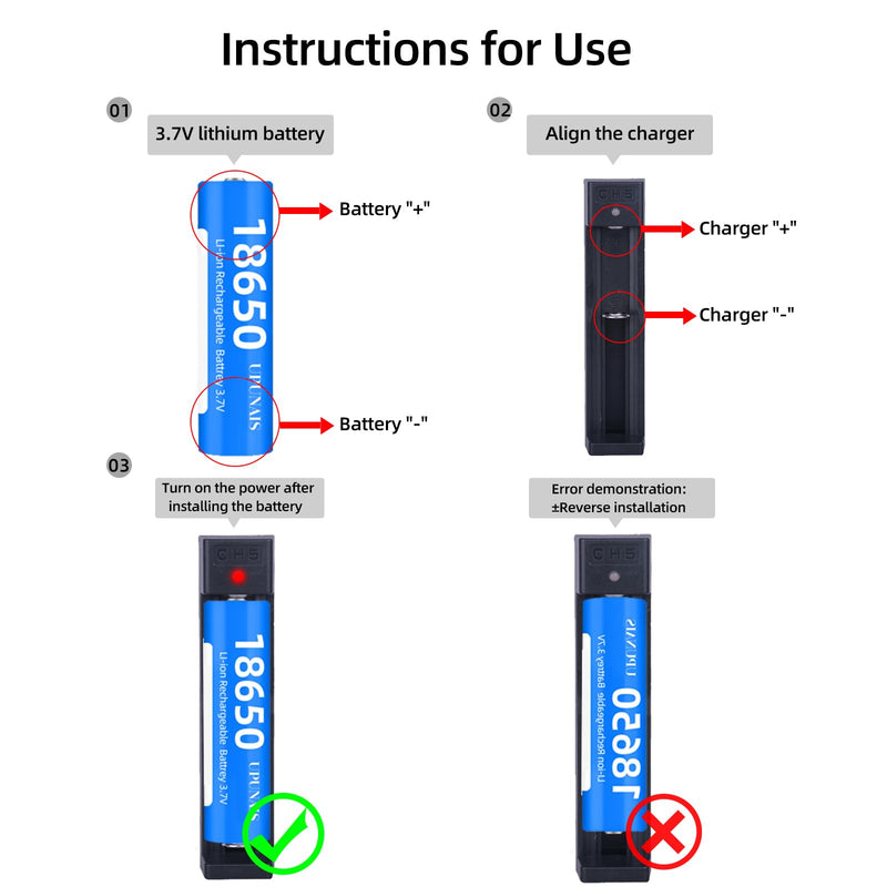 18650 Battery Charger, Suitable for Lithium Battery 18650 20700 10440 14500 18500 16340 17500 Battery Charger, USB Single Slot li-ion Rechargeable Battery Charger (Battery not Included) Fit 3.7V Battery（Single Slot）