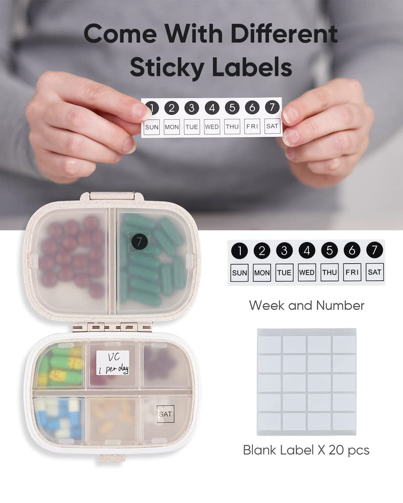 [Australia] - Holii Travel Pill Organizer, 8 Compartments Portable Pill Case, Daily Pill Box to Hold Vitamins, Small Pill Container for Pocket Purse Medicine Organizer（Khaki） Khaki 