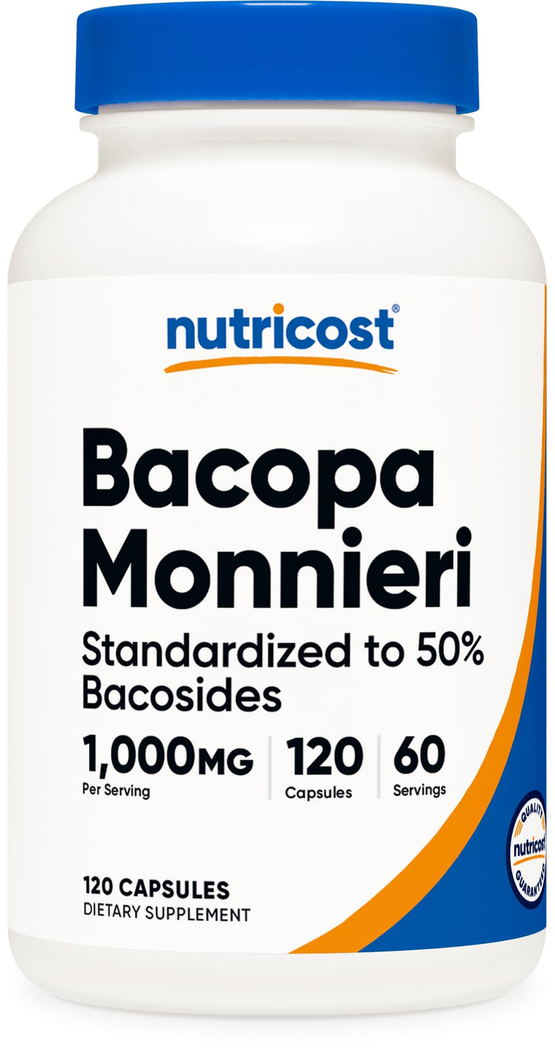 [Australia] - Nutricost Bacopa Monnieri 1,000mg, 120 Capsules (60 Servings) - Non-GMO, Gluten Free, and Vegetarian Friendly 120 Count (Pack of 1) 