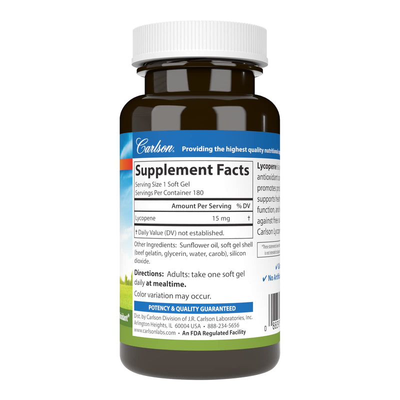 [Australia] - Carlson - Lycopene, 15 mg, Tomato-Free, Prostate Health & Circulation Support, Optimal Wellness, 180 Softgels 