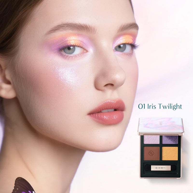 [Australia] - FLORASIS Butterfly Glitter Quad Eyeshadow Palette (02 Peach Haze, 1 Count) 02 Peach Haze 1 Count (Pack of 1) 