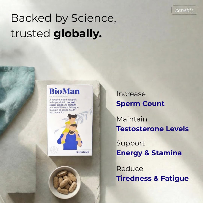 BioMan: Support Men Fertility, Sperm Quality, Testosterone Balance, Stamina & Overall Health | MacaRoot 1500mg, Coq10 100mg, Grapeseed 500mg, Zinc15mg, Fenugreek 150mg (60 TABS (1 Month Supply)) 60 count (Pack of 1)