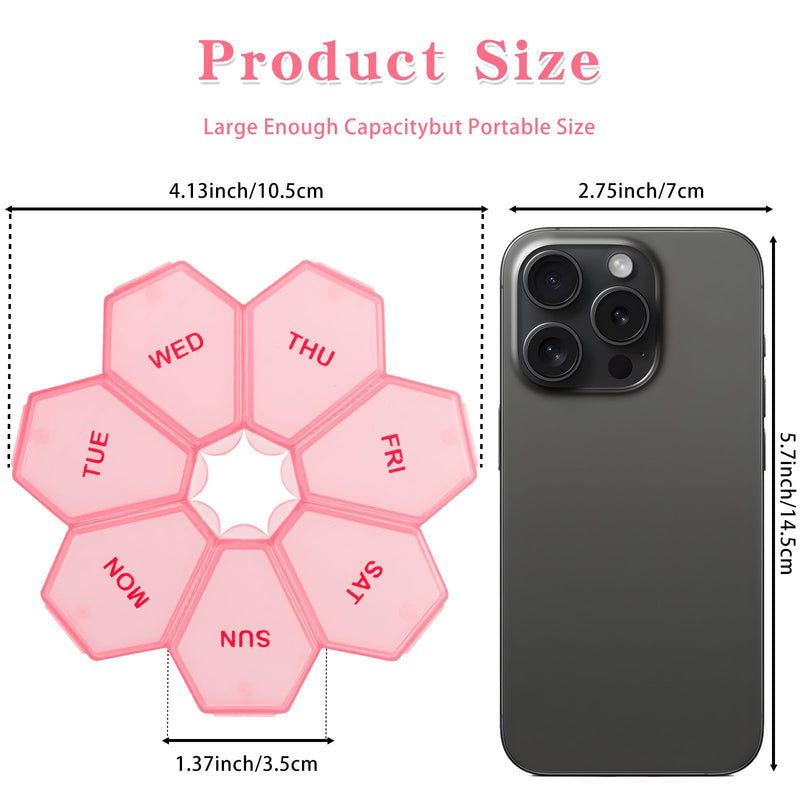 [2Pack] 7-Day Weekly Pill Organizer,Daily Vitamin Pill Case,Travel Pill Box | [Pink&Black] [Portable Medication Management Pill Box for Home Travel Purse Pocket] Pink&black