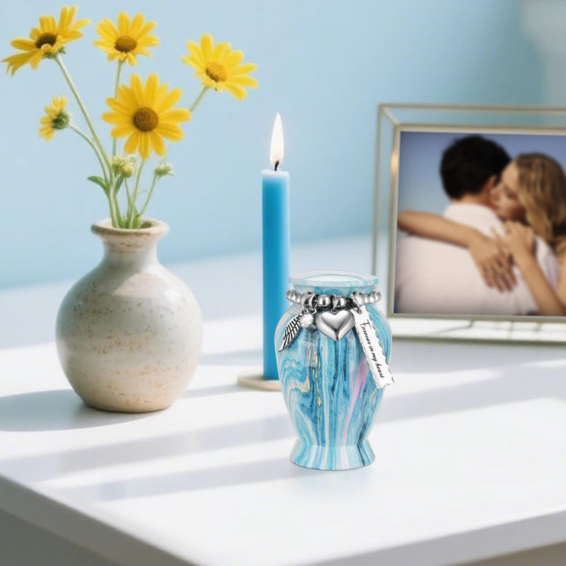 [Australia] - Dletay Small Urns for Human Ashes Keepsake 2.85 Inch Memorial Mini Cremation Urn for Women Men Aluminum Decorative Funeral Urns - Ocean Blue 