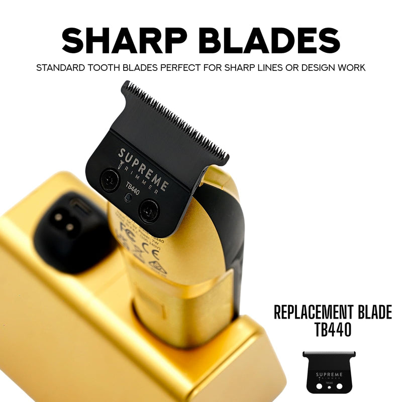 [Australia] - Supreme Trimmer Recharge ST777 – Professional Barber Trimmer with 2 Removable Batteries | 8000 RPM Motor, Zero Gap DLC Blades, Smart Charging Dock, USB-C Fast Charge Gold 