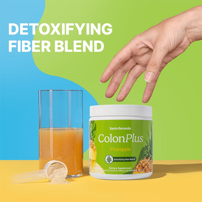 [Australia] - Santo Remedio Colon Plus, Colon Cleanser, Dietary Psyllium Husk Fiber and Probiotics Supplement, 30 Servings, Pineapple Flavor 