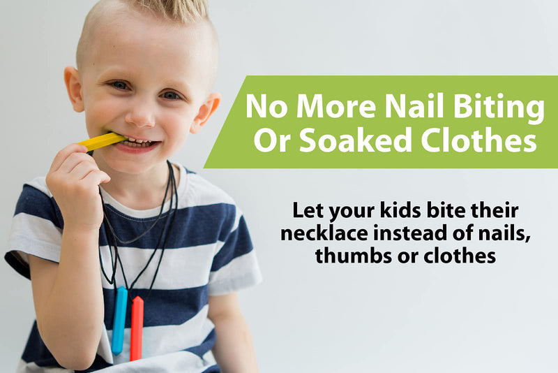 [Australia] - Tilcare Chew Chew Pencil Sensory Necklace 3 Set - Best for Kids or Adults That Like Biting or Have Autism – Perfectly Textured Silicone Chewy Toys - Chewing Pendant for Boys & Girls - Chew Necklaces light blue/red/yellow 