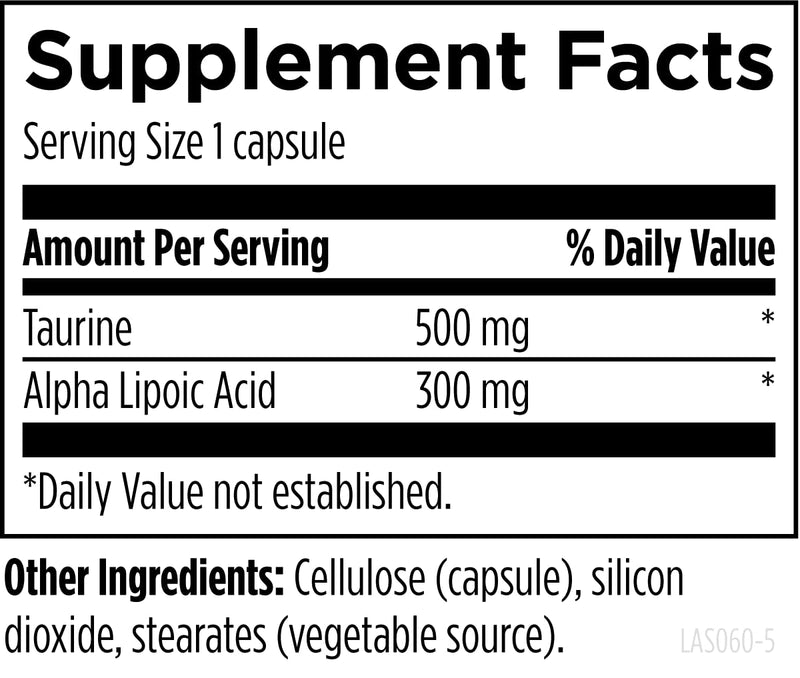 [Australia] - Designs for Health Lipoic Acid Supreme - 300mg Alpha Lipoic Acid with Taurine - Vegan, Non-GMO ALA Supplement (60 Capsules) Standard Packaging 