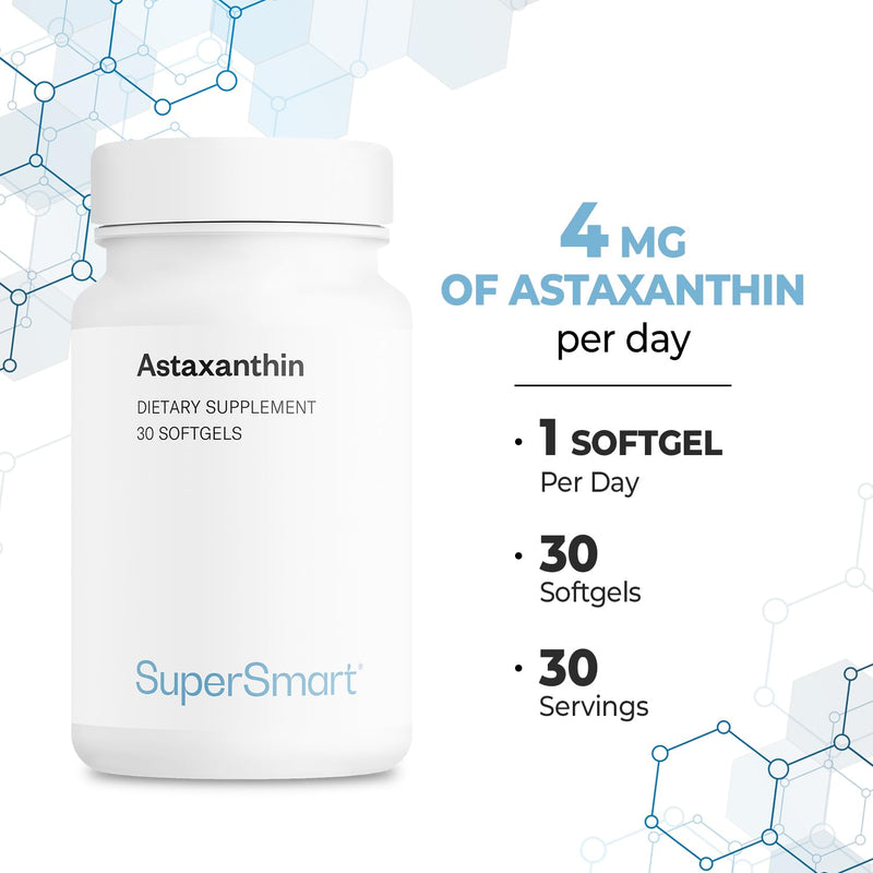 Supersmart Astaxanthin 4mg per Day (Patented & High Potency) - with AstaPure, Vitamin E, Olive Oil - Antioxidant Carotenoid | Non-GMO & Gluten Free - 30 softgels