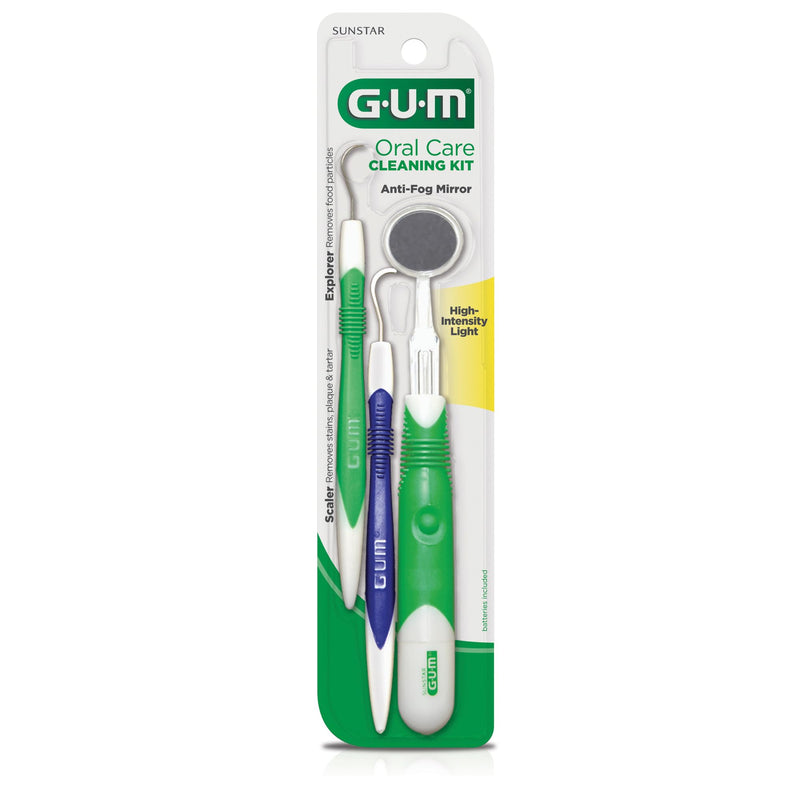 [Australia] - GUM Oral Care Dental Cleaning Kit, Dental Mirror with Light, Explorer Pick, and Dental Scaler, Professional Quality Stainless Steel Dental Tools, Easy-Grip Handle (Pack of 1) 