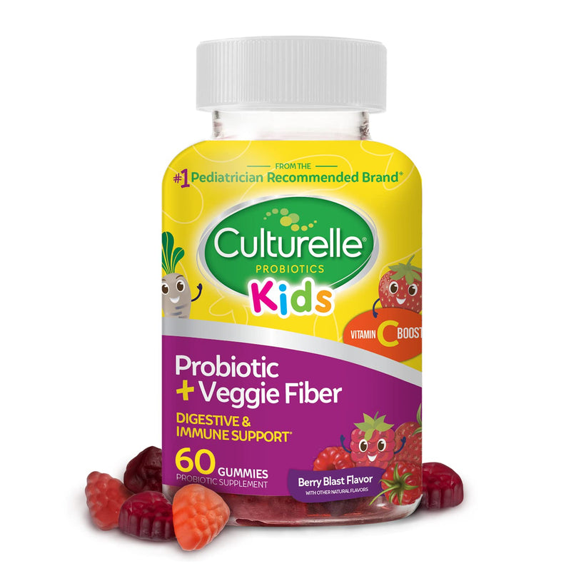 Culturelle Kids Probiotic Gummies for Ages 2+ - Peach-Orange & Mixed Berry Flavors & Daily Probiotic for Kids + Veggie Fiber Gummies (Ages 3+) - 60 Count - Digestive