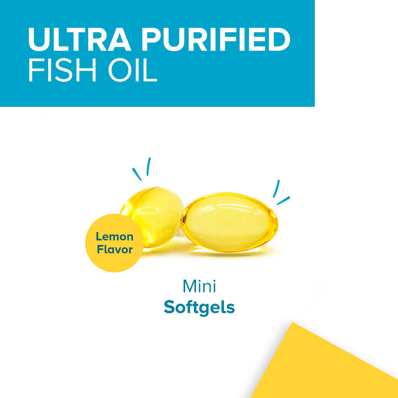 [Australia] - Qunol Fish Oil Omega 3 Mini Softgels, 1000mg Omega 3 EPA + DHA, Ultra Pure Supplements, Heart Health Support, Lemon Flavor, Easy to Swallow Minis, 3 Month Supply, 180 Count 180 Count (Pack of 1) 