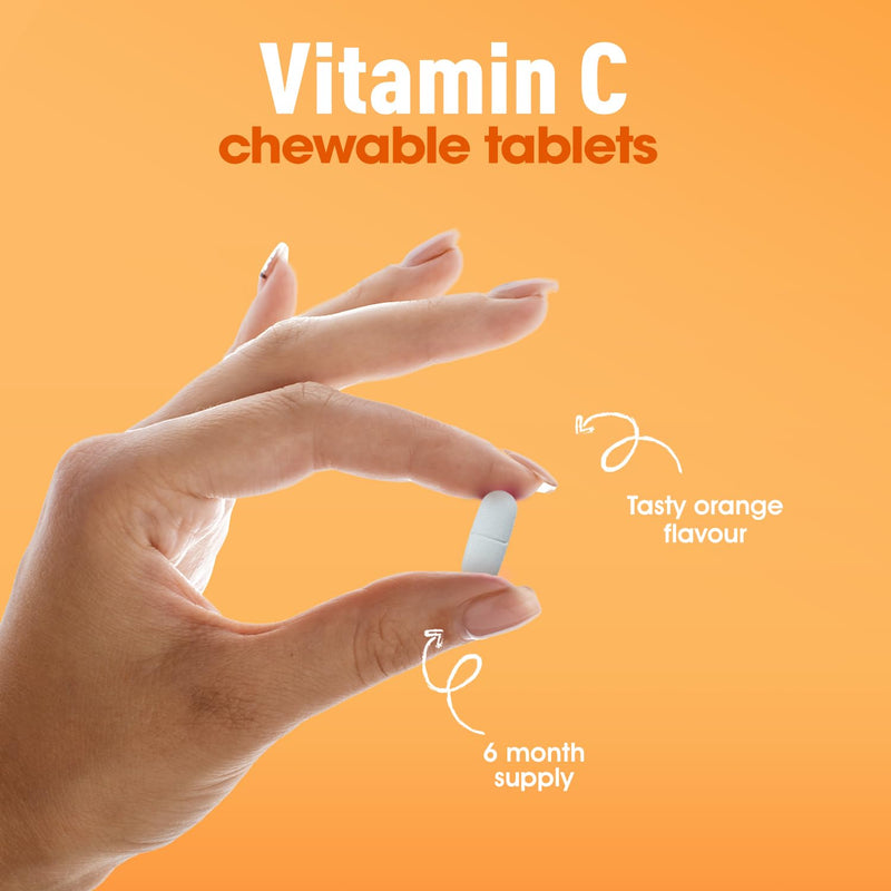 Vitamin C Chewable 180 Orange Tablets 1000mg, Supports Immune Health and Helps Fight Colds - Helps Reduce Tiredness and Fatigue 180 count (Pack of 1)