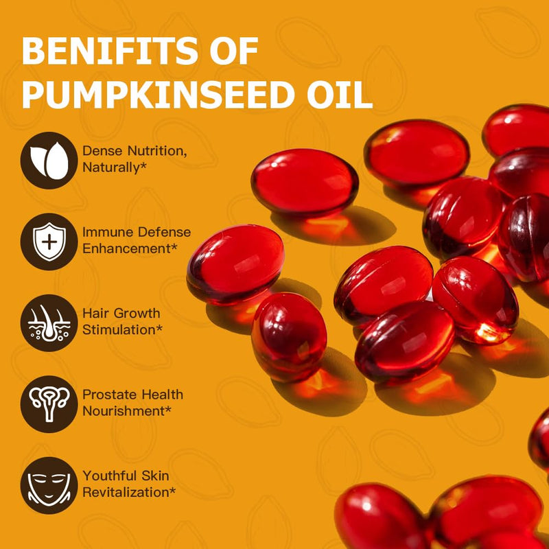 Pumpkin Seed Oil 3000mg - 100% Cold Pressed | 80% Linoleic & Oleic Acid | 180 Softgels, Naturally High in Essential Fatty Acids Orange