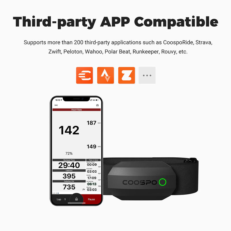 [Australia] - COOSPO Bluetooth Heart Rate Monitor Chest Strap H808S, ANT+ BLE HR Monitor Chest, HRM IP67 Waterproof, Use for Running Cycling Gym and Other Sports H808S Black 