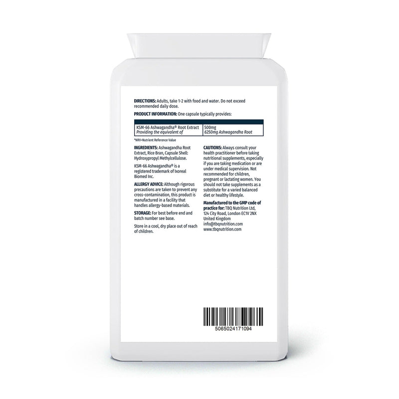 Ashwagandha KSM-66® 500mg per Capsule | 90 Capsules | Providing 6250mg Dried Root Equivalent | High-Strength Root-Only Extract | Herbal Supplement | UK Made