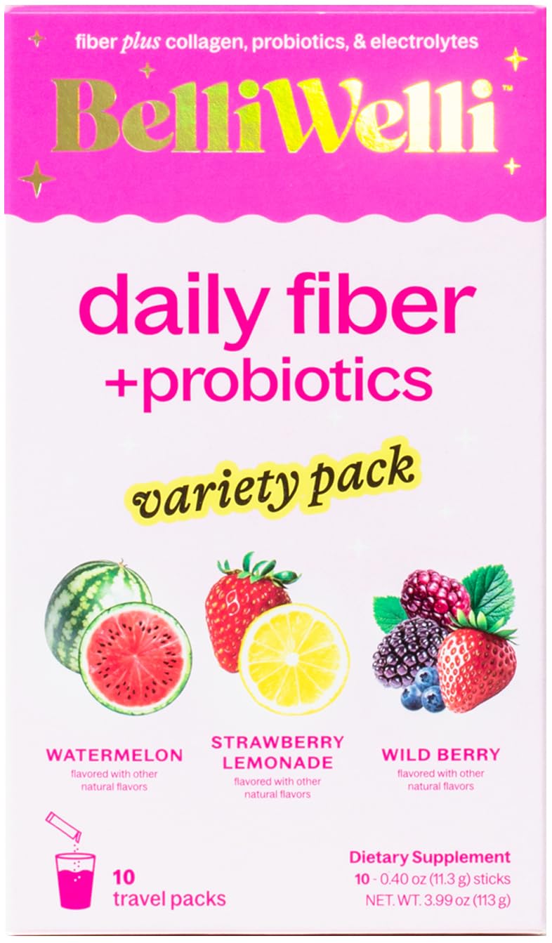 [Australia] - Daily Fiber Supplement Packets with Collagen, Probiotics & Electrolytes | Single Serve Packets for Gut Health, Digestion & Debloating | Variety | 10 Count 