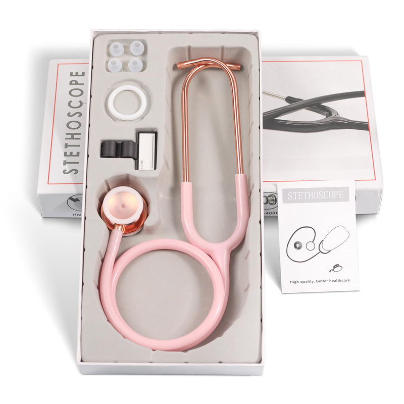 [Australia] - Scienlodic Double-sided Stethoscope with Ear Tips, Professional Stethoscope for Doctor Nurse Clinical Student Use, Customized Gold-plated High-end - Light Pink 03-Light Pink 