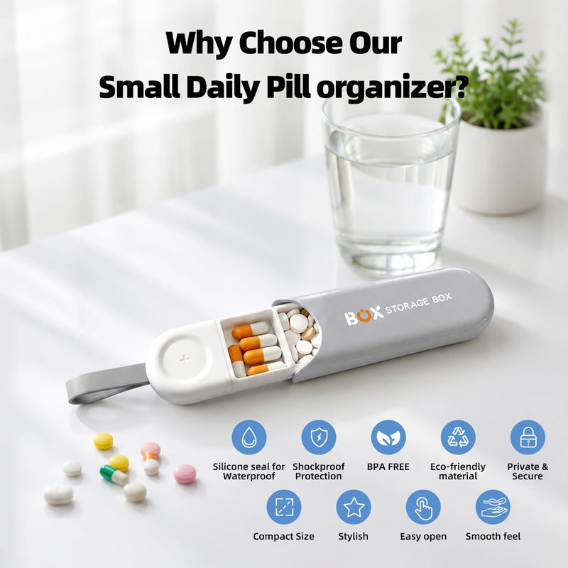 3 Compartment Mini Pill Box, Portable Pill Container, Keychain Pill Holder for Pocket Purse, Daily Portable Medicine Vitamin Container, Fish Oil Supplement Holder(Grey 2) Gray