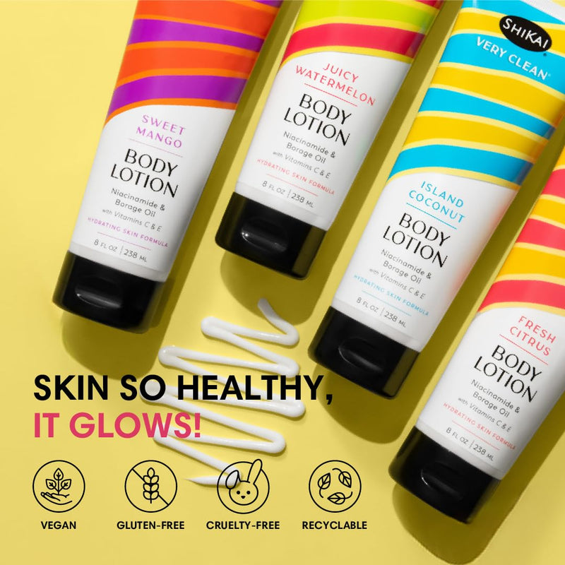 ShiKai Very Clean Body Lotion (Juicy Watermelon, 8 oz) | Hydrating Skin Moisturizer for Dry Skin | With Niacinamide, Borage Oil, and Vitamin C & E
