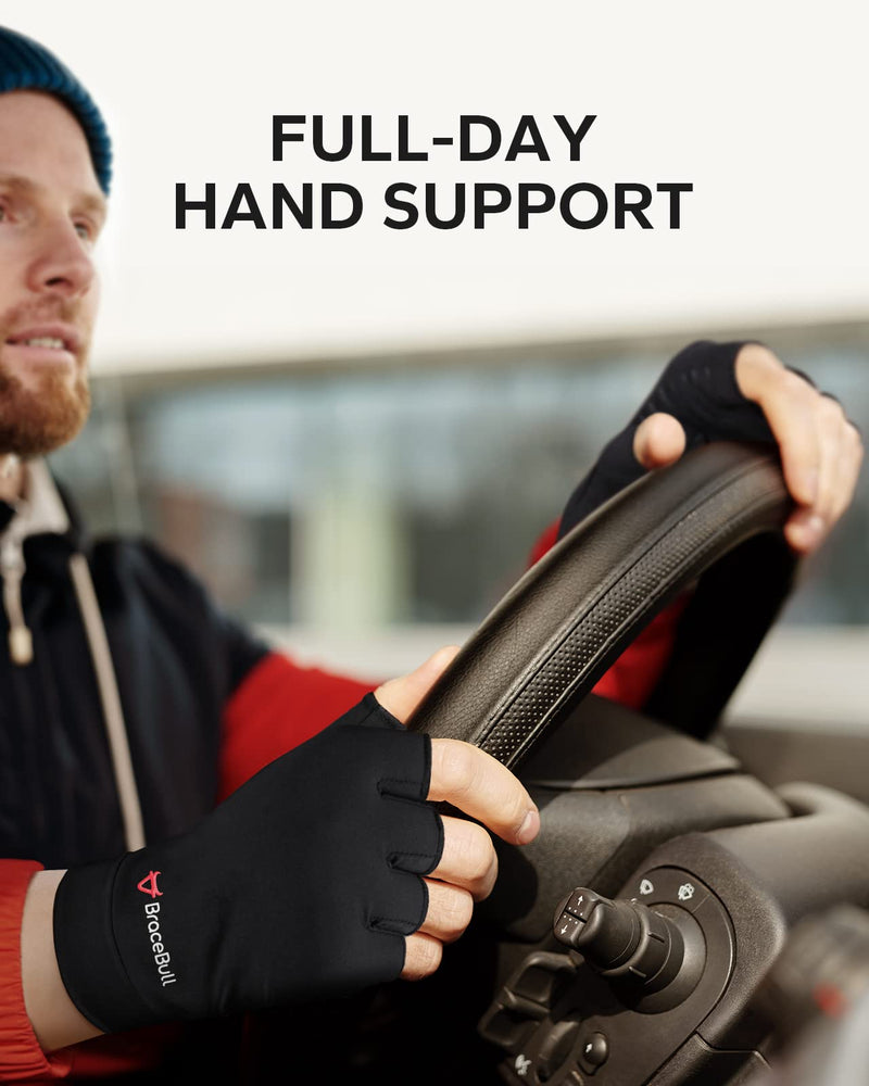 [Australia] - BraceBull Arthritis Gloves (2 Count), Copper Infused Fingerless Compression Gloves for Hand Pain, Carpal Tunnel, RSI, Rheumatoid, Tendonitis, and Relieve Muscle Pain for Women & Men (M, Black) Medium 