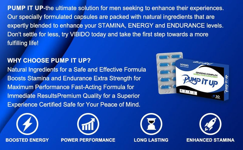 PUMP IT UP 500mg | Stronger | Longer | Harder | Performance | Extra Strength Enhancing Pills, Stamina Endurance Booster Supplement Pills for Men | 10 Ginseng LIBIDO Booster Capsules