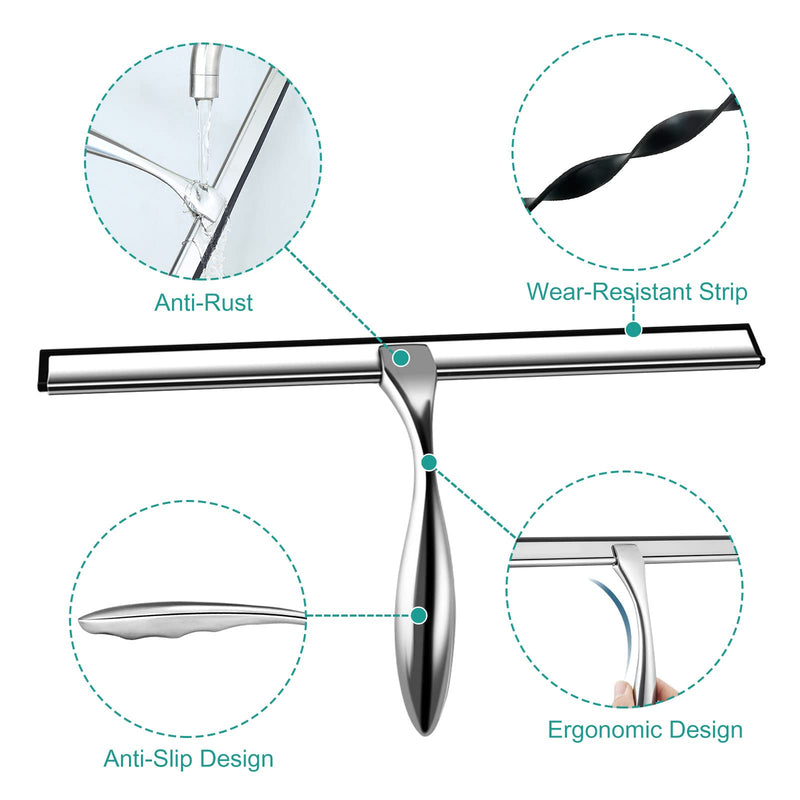 [Australia] - Shower Squeegee for Glass Doors,12-Inch Shower Glass Squeegee, Sliver Shower Squeegee for Shower Doors,Mirror,Windows, with Shower Door Hook and Adhesive Hook 12-Inch 