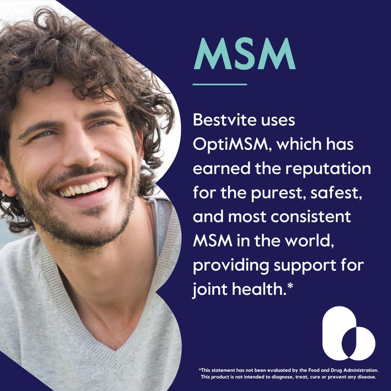 [Australia] - BESTVITE MSM 1000mg Made with OptiMSM (240 Capsules) - No Stearates - GMO Free - Gluten Free - Joint Support 240 Count (Pack of 1) 