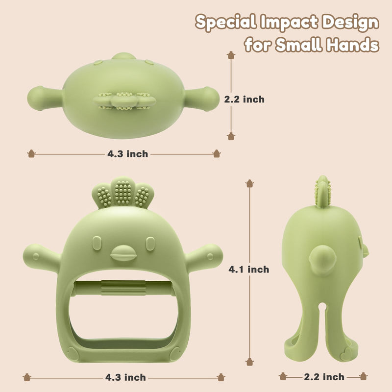 [Australia] - 2 Pack Baby Teething Toys for 0-6 6-12 Months, Never Drop Infant Teether Teething Mitten Toys for 0 3 6 9 12 Months, Newborn Soothing Teething Toy Gifts for 1 One Year Old Baby Boys Girls Beige & Green 