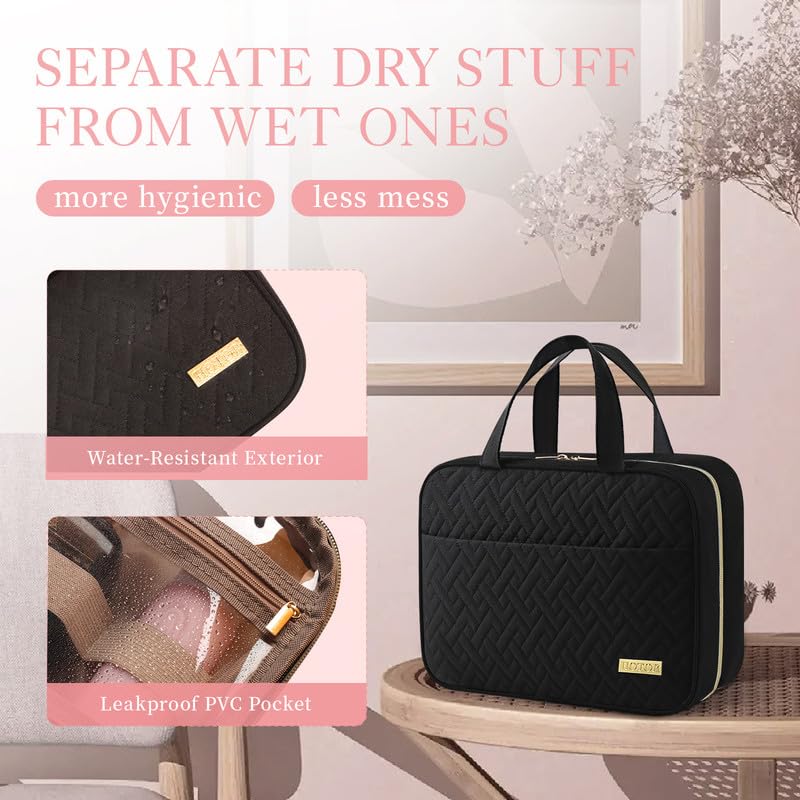 HOTOR Hanging Travel Toiletry Bag Women Men Essentials Black | Big Compartment, Waterproof Travel Accessories, Makeup Organizer Cosmetic Bag for Cruise, Gift, Road Trip, Vacation, Large