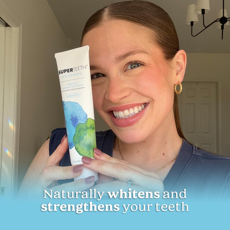 [Australia] - SuperTeeth Whitening Nano Hydroxyapatite (nHAp) Toothpaste for Adults & Kids | Sodium Bicarbonate | Fluoride-Free | Remineralizing | Xylitol | CoQ10 | Prebiotic | Mint | SLS-Free | Made in USA 
