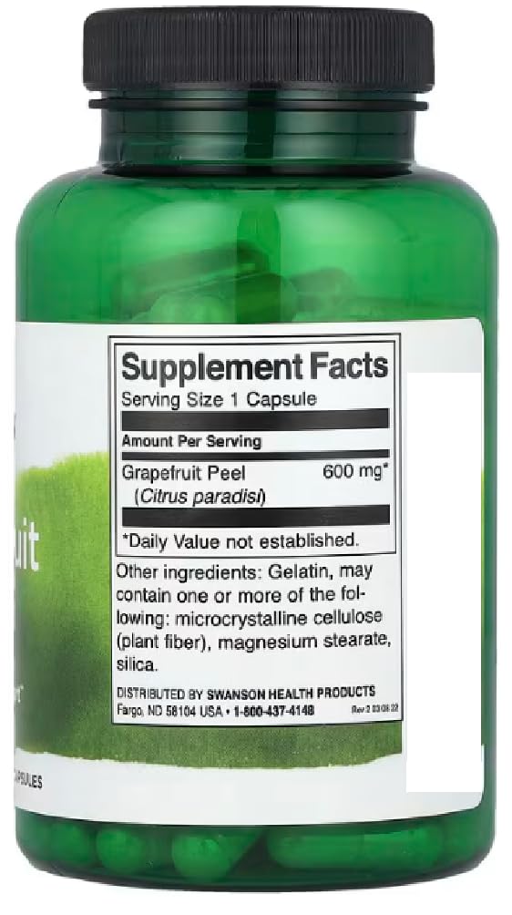 Swansons Swanson - Grapefruit Peel, 600mg | Antioxidant and Digestive Support - 120 Capsules