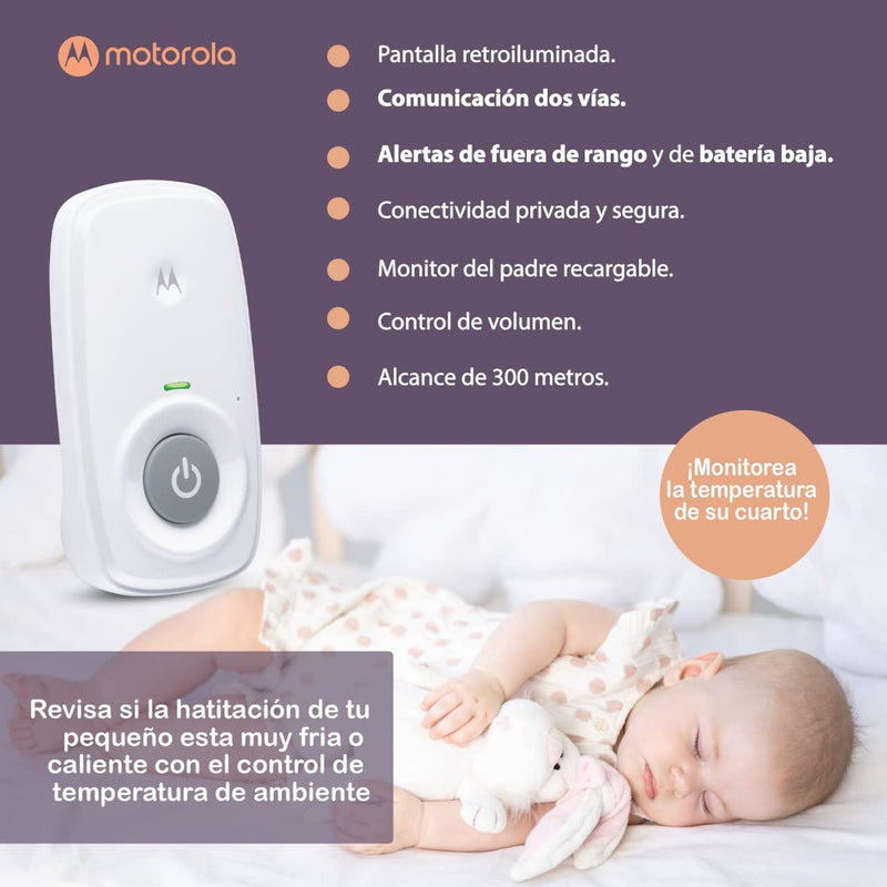 [Australia] - Motorola MBP24 Audio Baby Monitor with Room Temperature Display, High Sensitivity Microphone and Two-Way Talk, White 