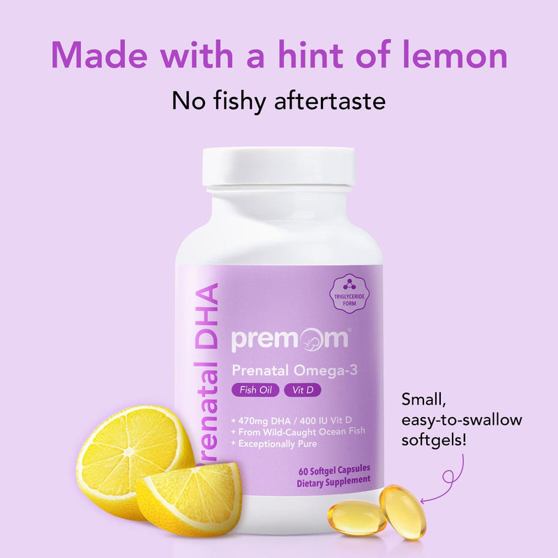 [Australia] - Premom Prenatal DHA Fish Oil: Triglyceride Omega 3 with 470mg DHA, 200mg EPA + 400 IU Vit D3 Supplement - Fertility Support for Women - Globally Sourced from Wild Caught Fish 