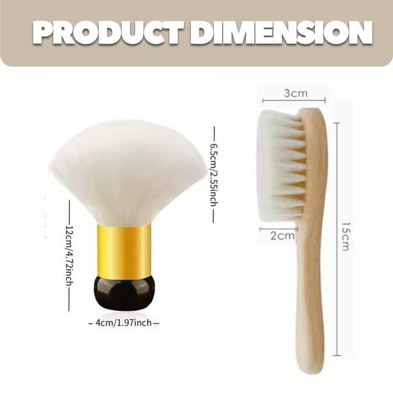 2Pcs Professional Barber Brush & Neck Duster Set – Soft Bristle Barber Brushes for Hair Cleaning, Styling & Clipper Dust Removal – Essential Barber Neck Duster for Salons & Barbershops