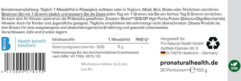 [Australia] - GOS - Galacto-oligosaccharide powder 150g - Highly pure prebiotics - prebiotic dietary supplement without additives - 100% natural - BIOTIS Inside - Halal & Kosher - 