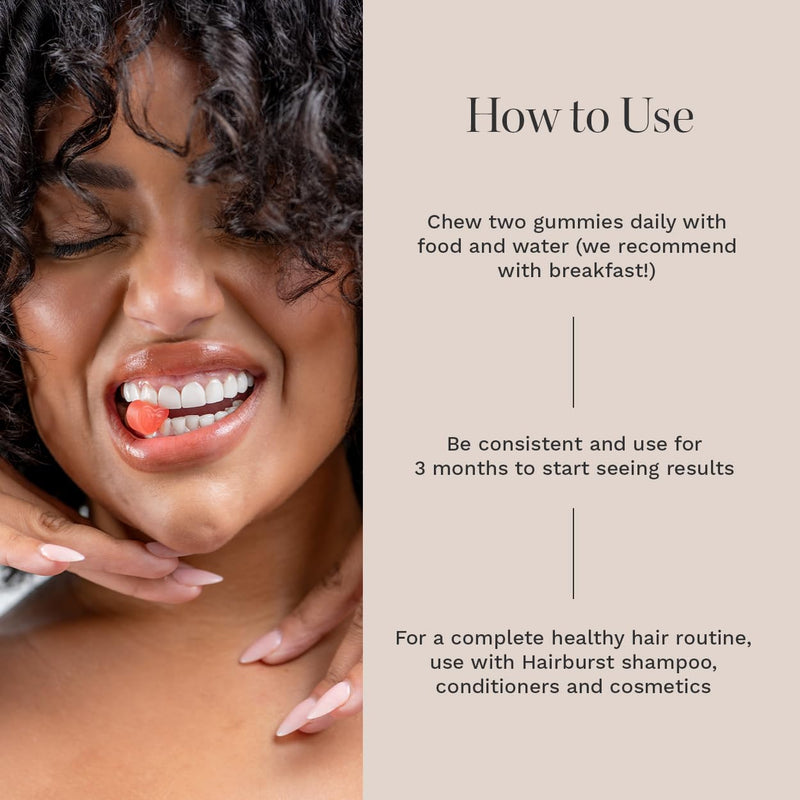 HAIR BURST Biotin Gummies for Hair Growth — Hair, Skin & Nails Vitamin Supplement, Reduces Breakage, Promotes Healthier Thicker- Daily Chewable Vitamins - 60 Day Supply