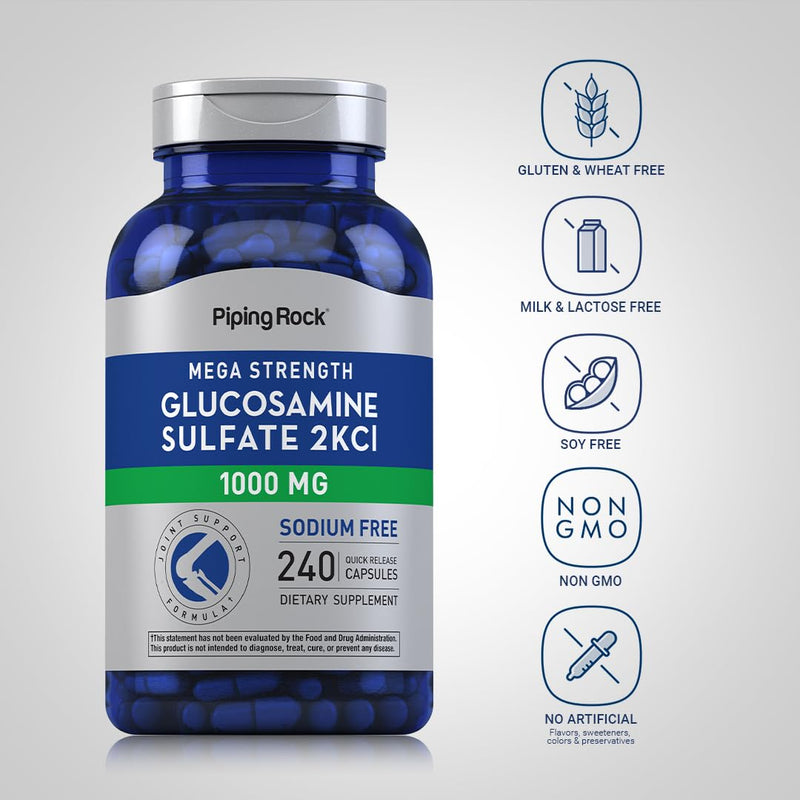 [Australia] - Piping Rock Glucosamine Sulfate 1000mg | 240 Capsules | Mega Strength | Joint Formula | Sodium Free | Non-GMO, Gluten Free Supplement 